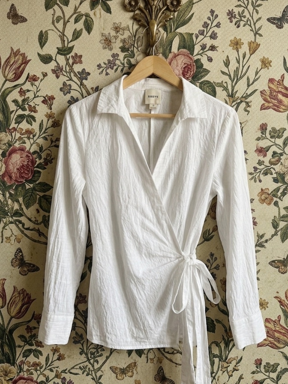 Anthropologie Long-Sleeve Tie-Waist Wrap Blouse by Maeve Size Medium - Picture 4 of 5